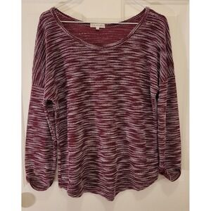 thyme & honey women's Large long sleeve burgundy & White Striped Sweater Cotton